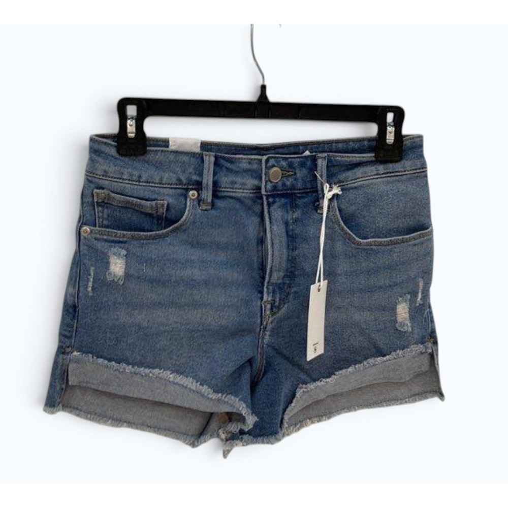 NWT Good American Good Curve Denim Shorts Womens 6‎ 28 High Rise Stretch Jean